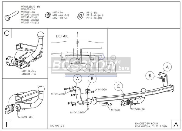 Anhängerkupplung für Kia-Cee`d Sporty Wagon, Baureihe 2007-2009 starr